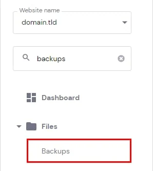 Hostinger 官方 hPanel 畫面左側的 Backups 備份入口。